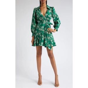 NEW ALICE + OLIVIA Alisa ruffled floral-print cotton-blend mini wrap dress